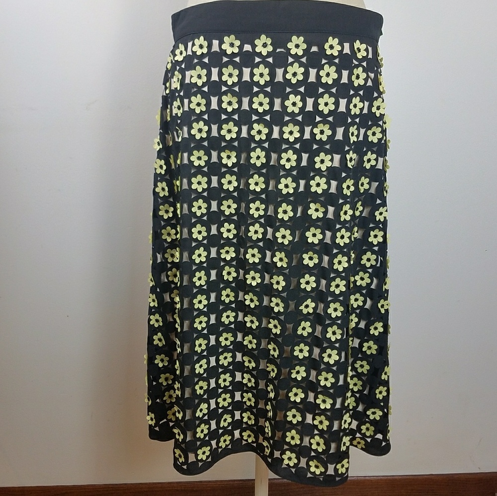 River Island black 3D flower midi skirt NWT